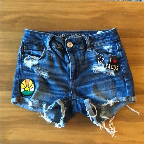 American Eagle Outfitters Pants - Patch and ripped hi rise shorts